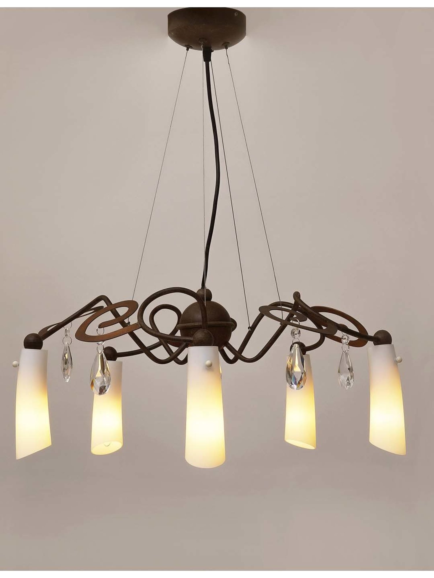 Kapoor E Illuminations 'Nolan' White & Brown Metal 5-In-1 Chandelier