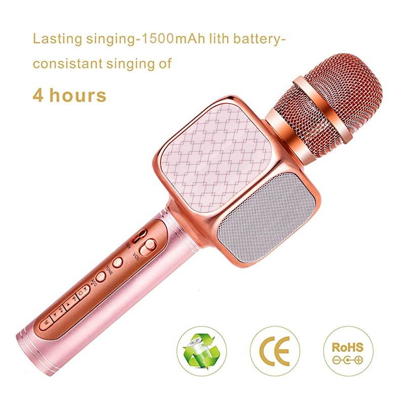 Portable Wireless Karaoke Microphone YS69 Handheld Cellphone Karaoke Player Support USBTF MP3 Player and Bluetooth Karaoke Machine for All Ages 69 Rose