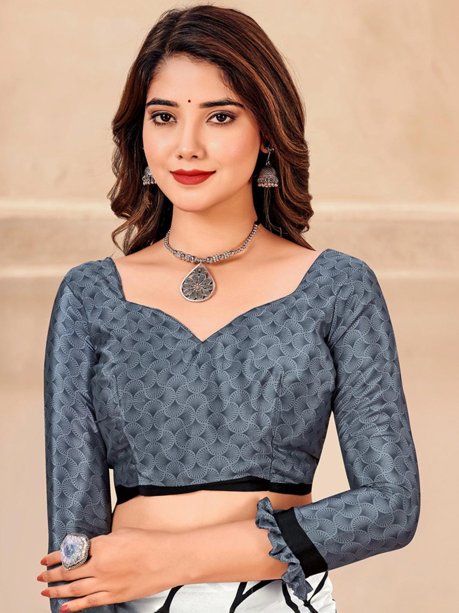 Unnati Silks Grey Cotton Printed Saree With Unstitched Blouse