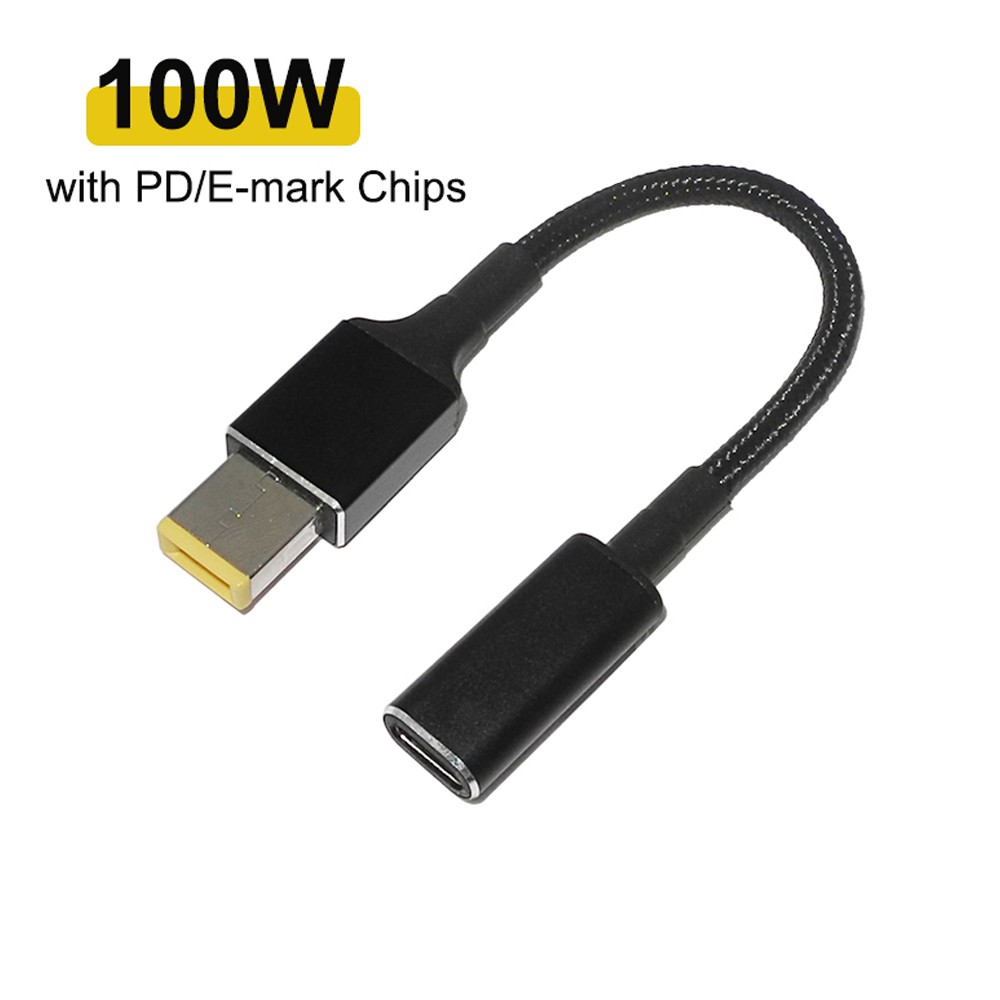 100W USB-C Type-C Female to Slim Square Tip PD Charger Power Converter Cable for Lenovo laptops