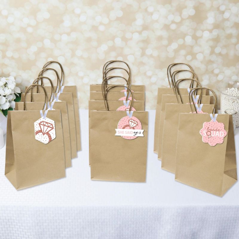 Big Dot of Happiness Bride Squad - Assorted Hanging Rose Gold Bridal Shower or Bachelorette Party Favor Tags - Gift Tag Toppers - Set of 12
