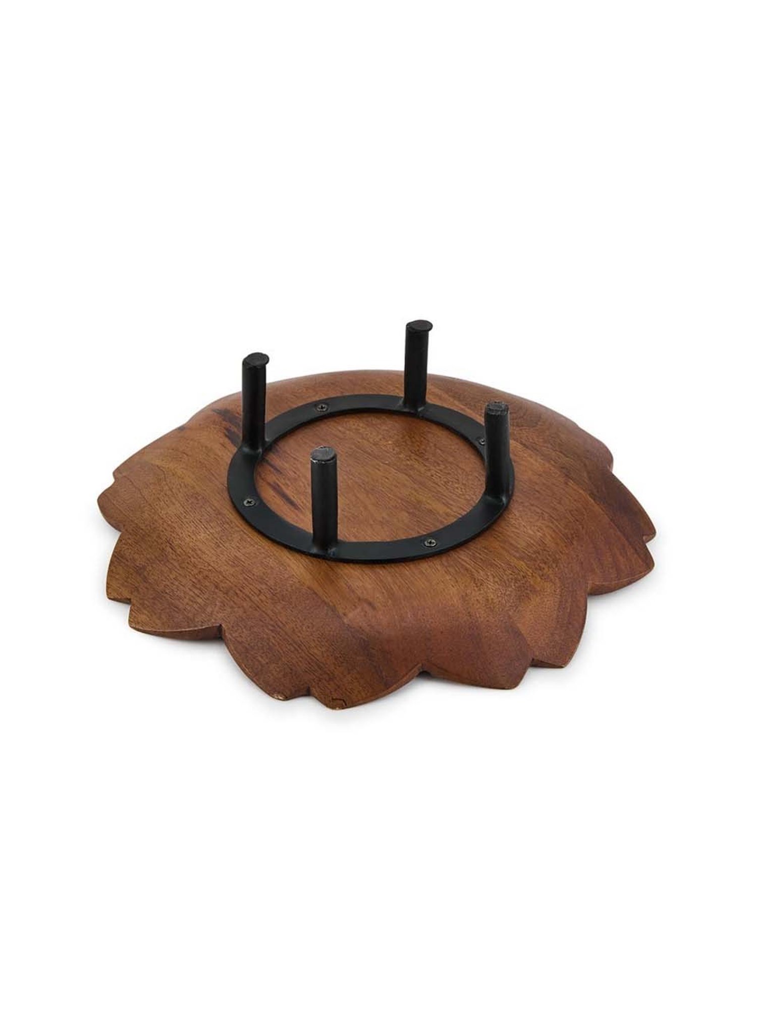 Fabindia Arali Brown Wood Platter With Stand