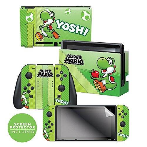 controller gear nintendo switch skin & screen protector set, officially licensed by nintendo  super mario evergreen "yoshi eggs"  nintendo switch