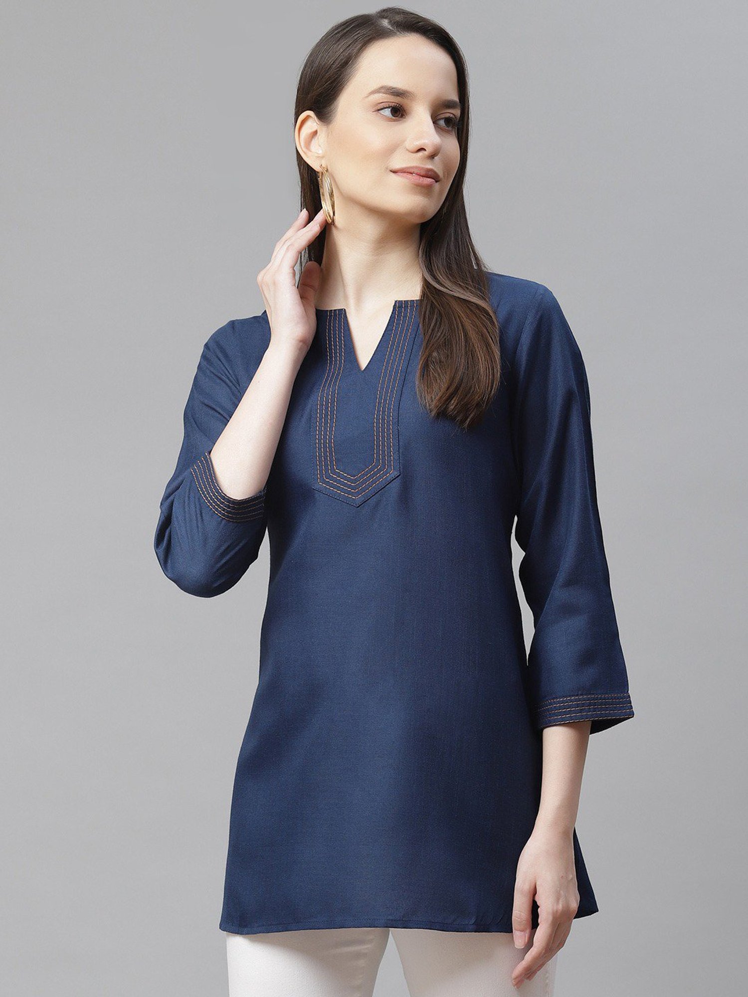 Cottinfab Navy Regular Fit Cotton Tunic