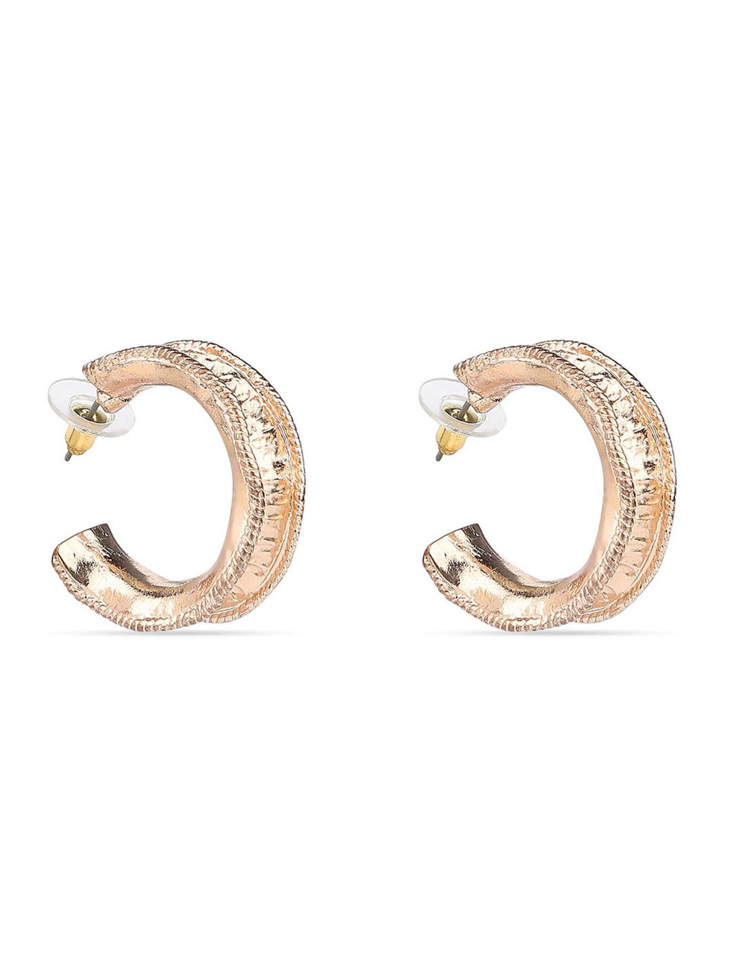 ToniQ Stylish Gold-Plated Textured Hoop Earrings for Women