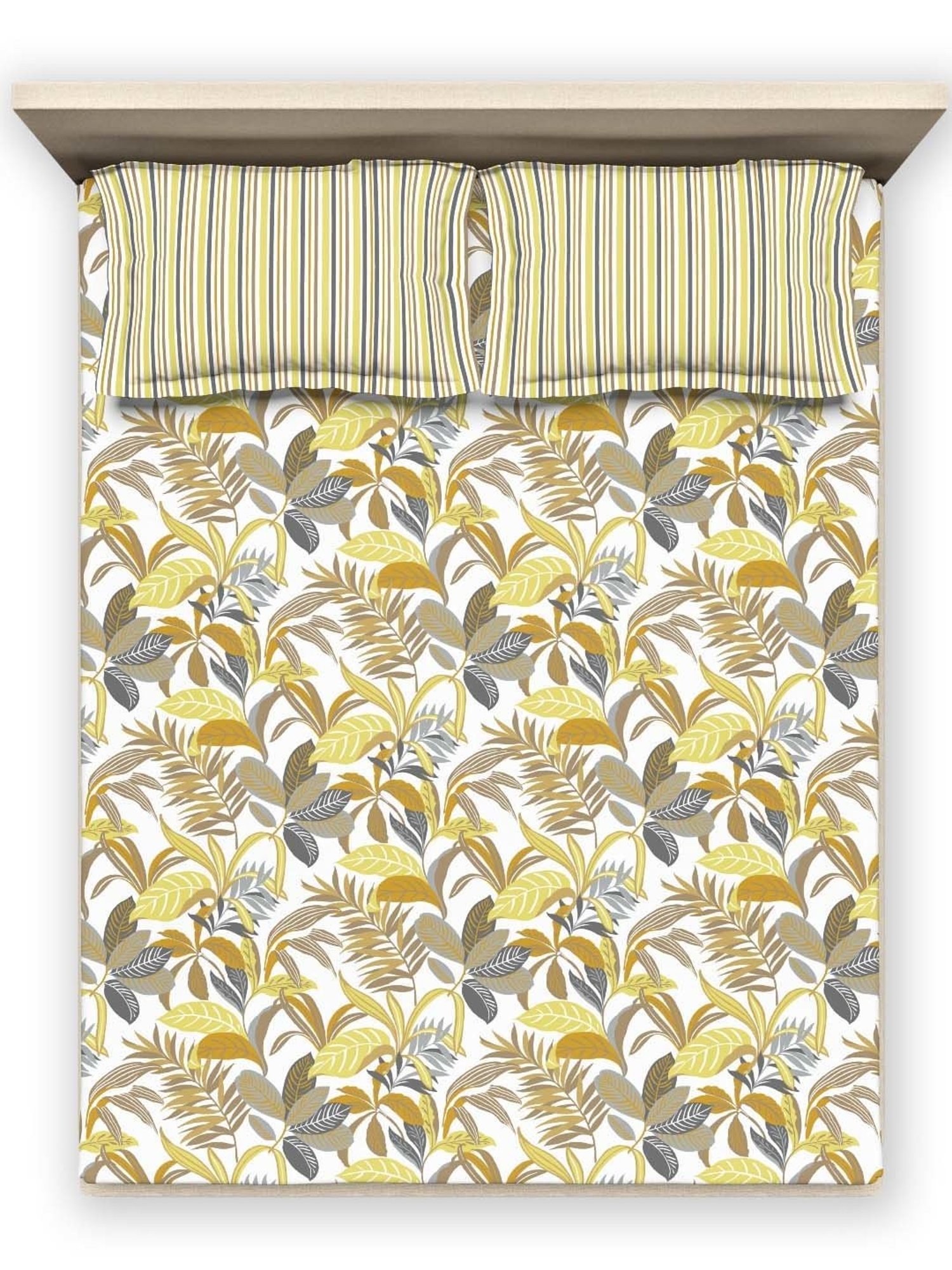 DDecor Alpha Floral Yellow 144 TC Cotton Double Bedsheet with 2 Pillow Covers