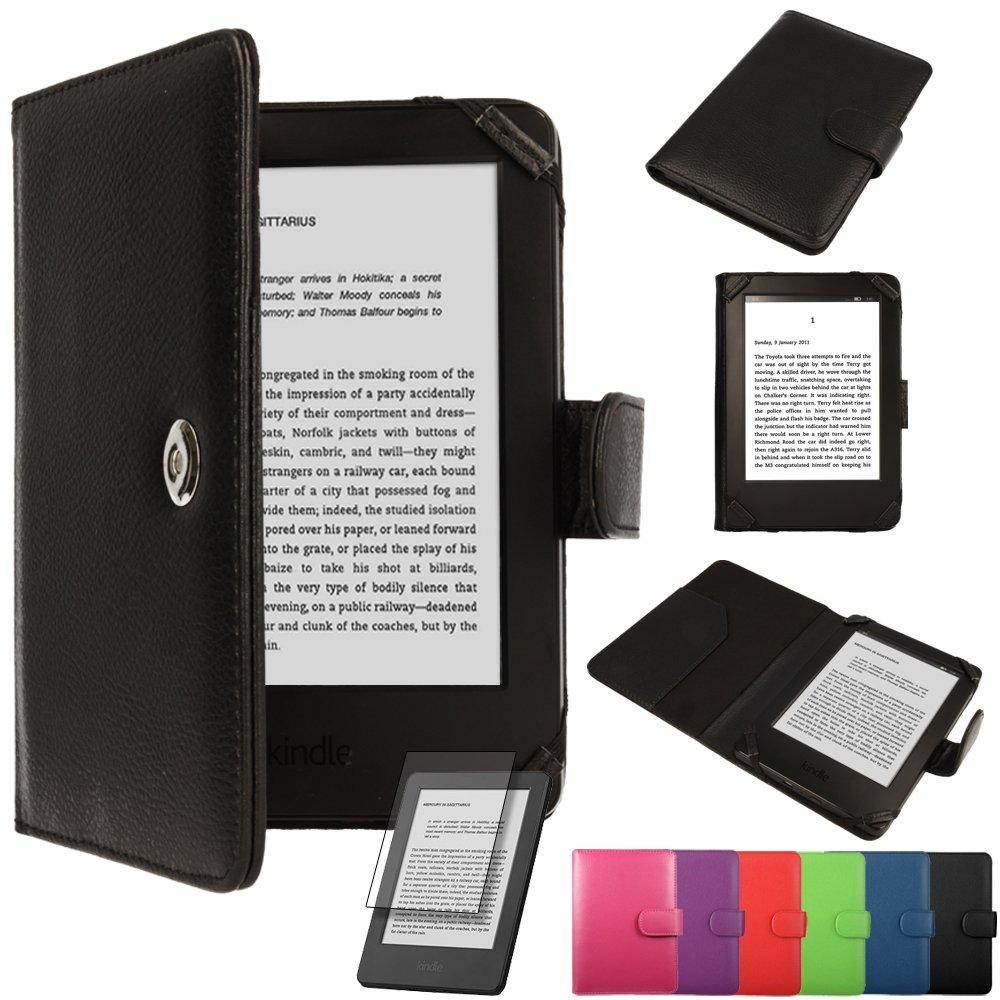 TECHGEAR&reg; Black Kindle PU Leather Folio Case Cover With Magnetic Clasp made for Amazon Kindle eReader & Kindle Paperwhite with 6 inch Screen [Book Style]