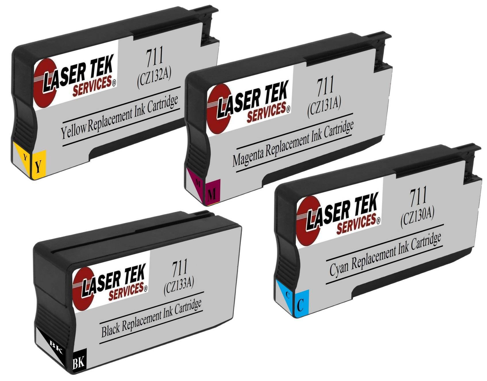 Laser Tek Services&reg; 4 Pack Remanufactured Replacement HP 711 Ink Cartridges (1  CZ133A, 1  CZ130A, 1  CZ131A, 1  CZ132A)