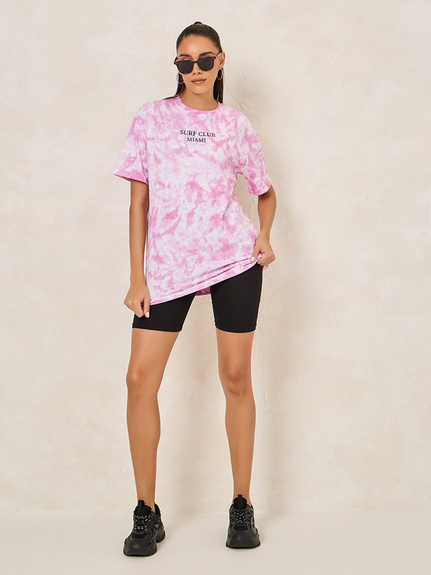 Styli Pink Graphic Print Oversized T-Shirt