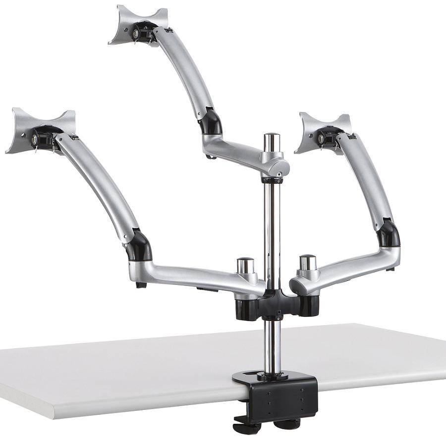 Cotytech Triple Apple Desk Mount Spring Arm 19.7-in Pole Clamp Base - Silver