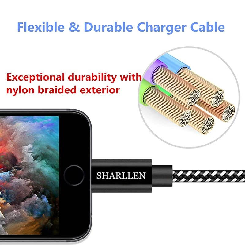 iPhone Charger Cable 3FT6FT10FT Lightning Cable  Fast USB iPhone Charging Cable Long Nylon Braided Cord Data Wire Compatible iPhone 11XSMaxXRX88Plus77P66 P6SiPad 5Pack Black