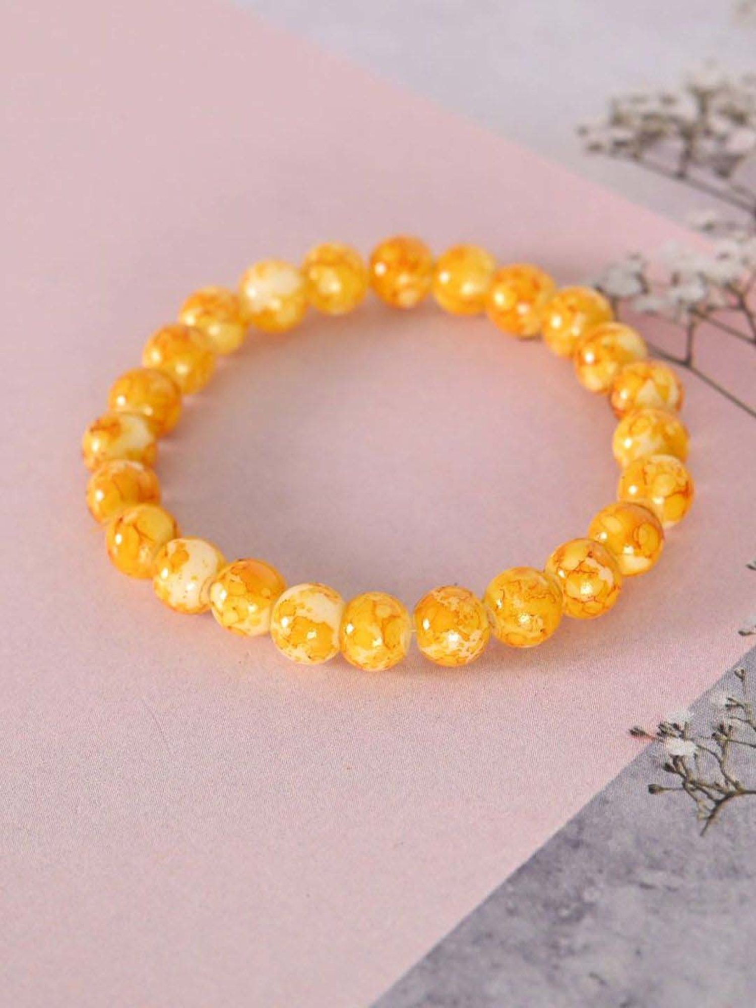 NVR Yellow Marbel Crystal Elasticated Bracelet for Unisex