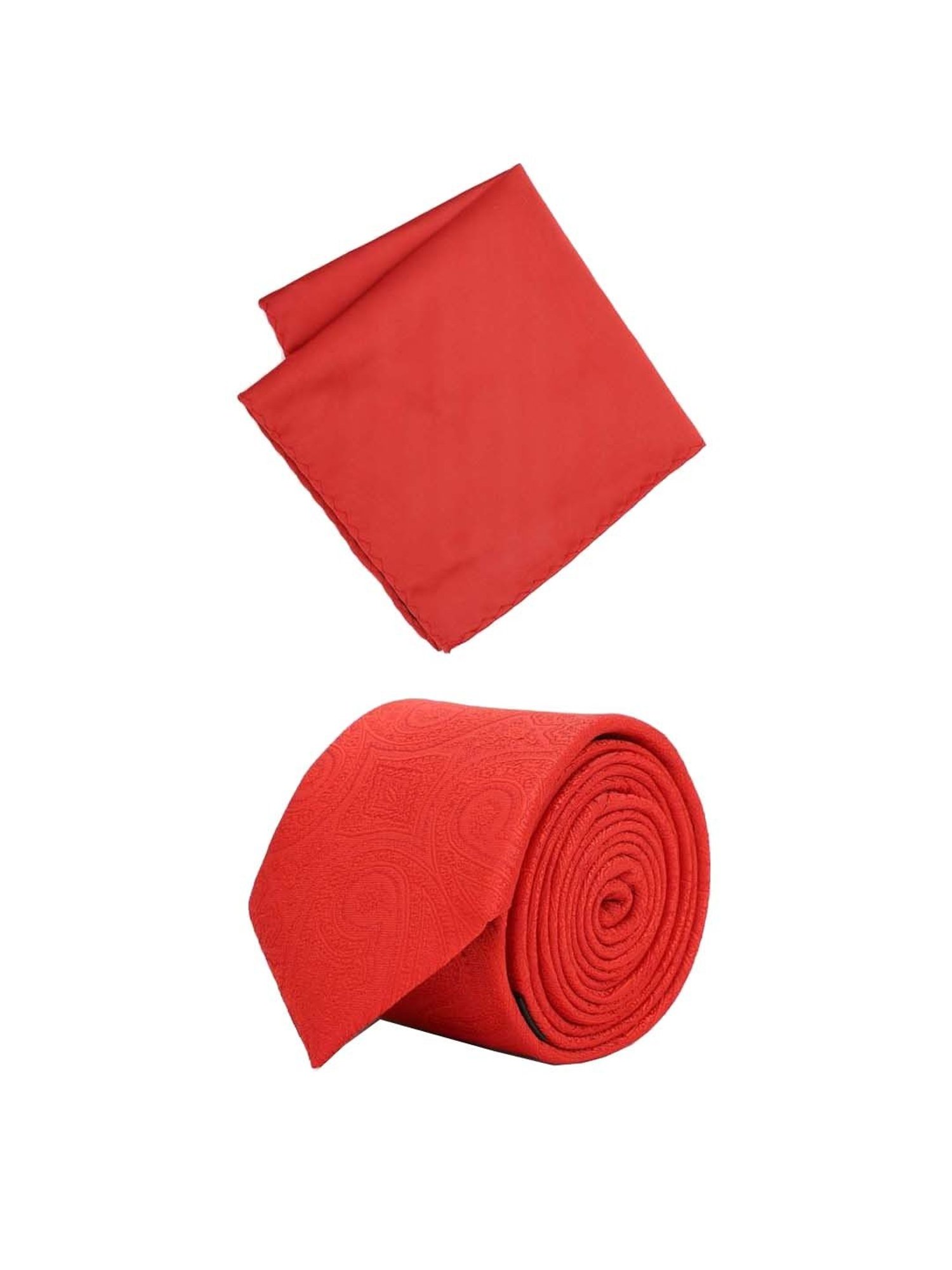 Van Heusen Red Printed Tie with Pocket Square