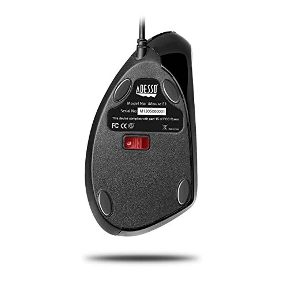 Adesso iMouse E1 - Vertical Ergonomic Illuminated Mouse - Optical - Cable - Glossy Black - USB - 1600 dpi - Scroll Wheel - 6 Button(s) - Right-Handed Only - IMOUSE E1