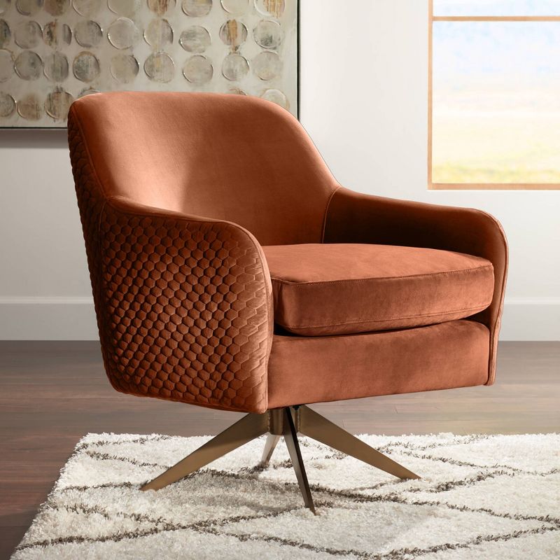 Studio 55D Ames Quilted Pumpkin Velvet Modern Swivel Club Chair