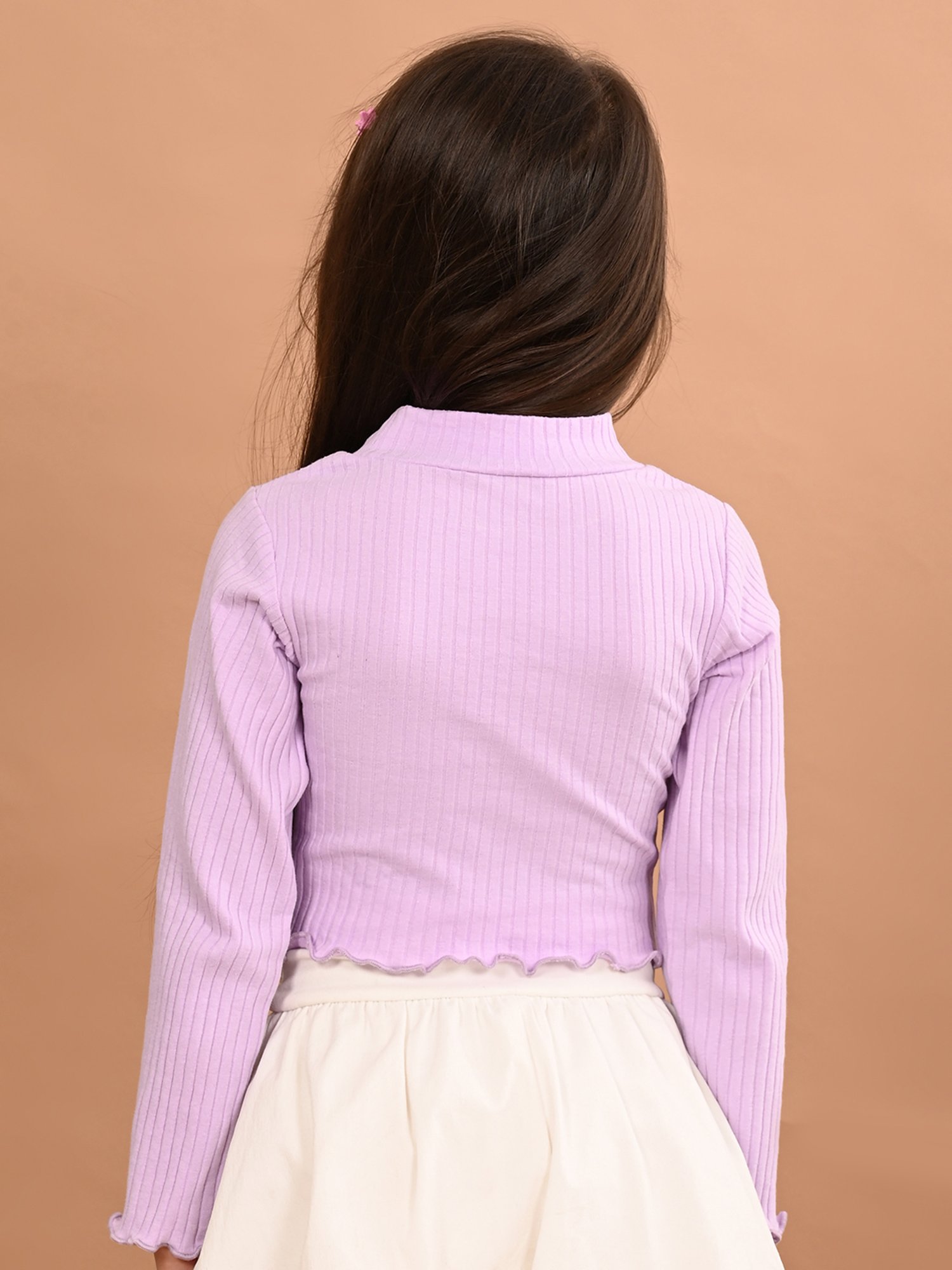 LilPicks Kids Lilac Solid Full Sleeves Crop Top