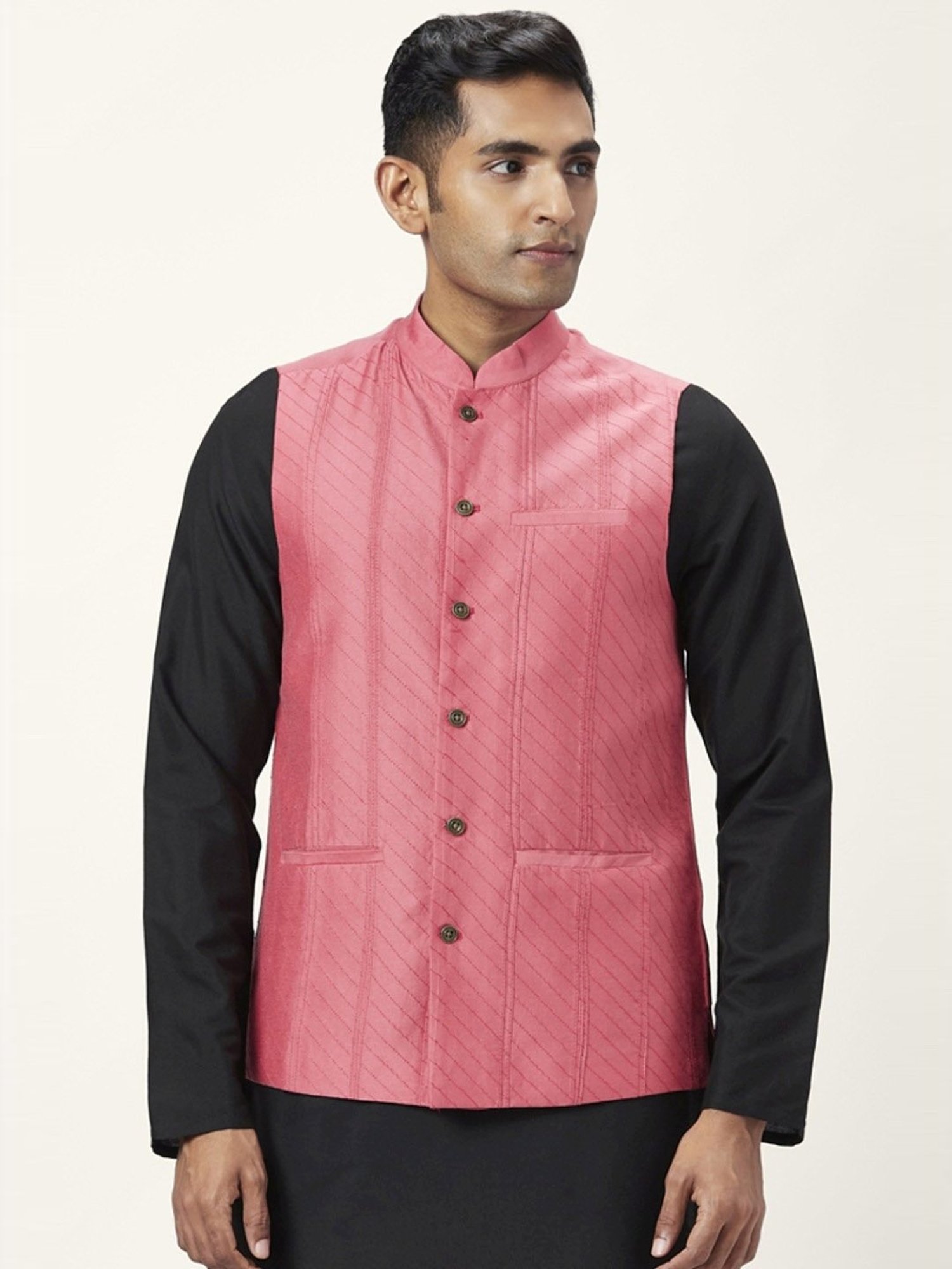 Indus Route By Pantaloons Coral Regular Fit Embroidered Nehru Jacket
