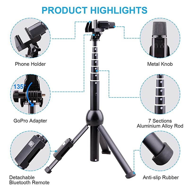 Selfie Stick Tripod Bluetooth  45 Inch Phone Tripod Extendable iPhone Stand Tripod with Wireless Remote Shutter Compatible iPhone Xs MAXXRX88P77P66PGalaxy Note 8S9+S9 More