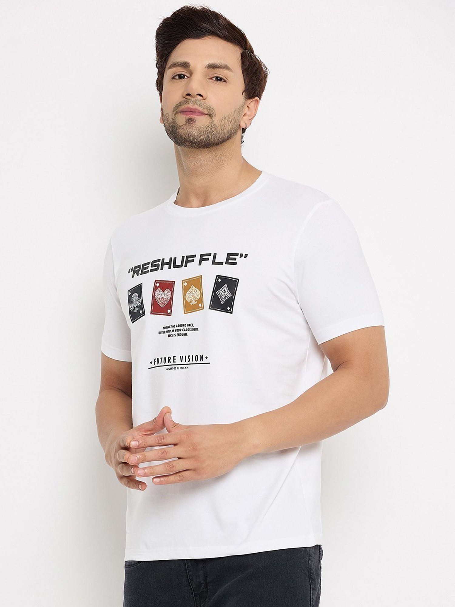 Duke White Slim Fit Printed T-Shirt