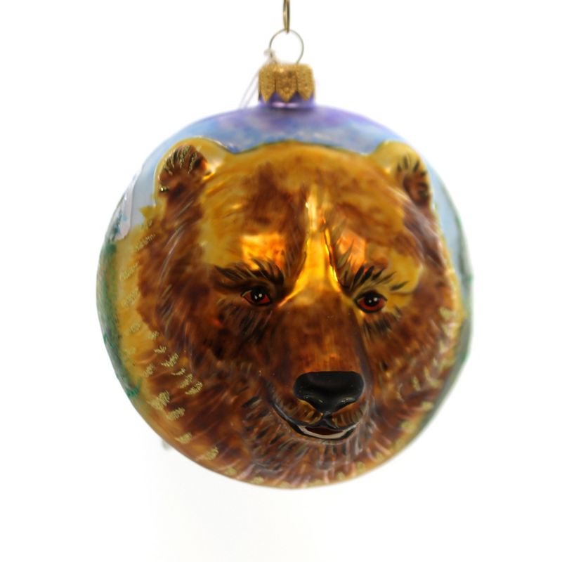 Christina's World 4.25" Grizzly Bear Figural Forest Mountains Lake Ornament  -  Tree Ornaments