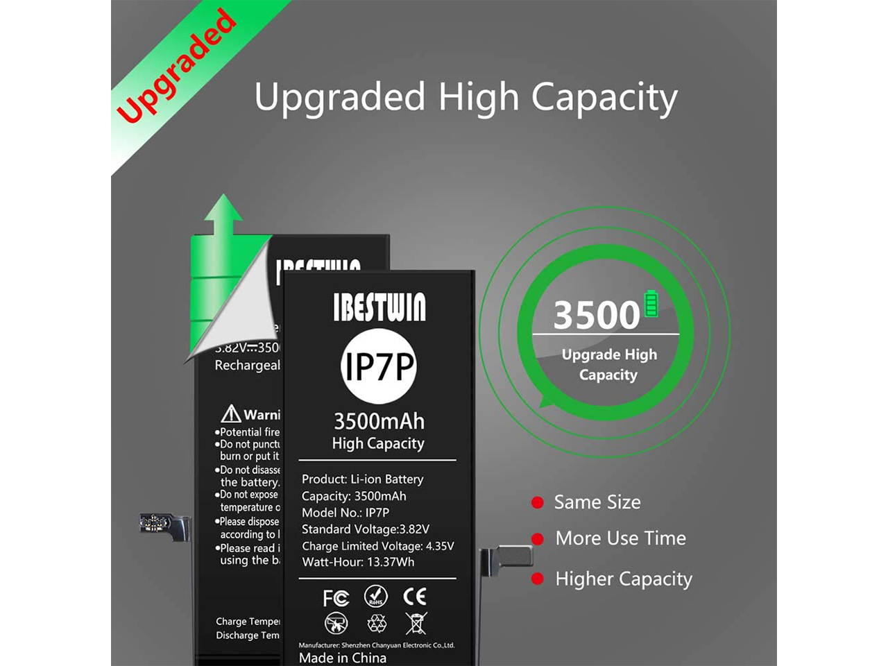 Battery for iPhone 7 Plus IBESTWIN Upgraded High Capacity 3500mAh Replacement Battery for IP 7 Plus with Full Remove Tool Kit Adhesive and Instruction