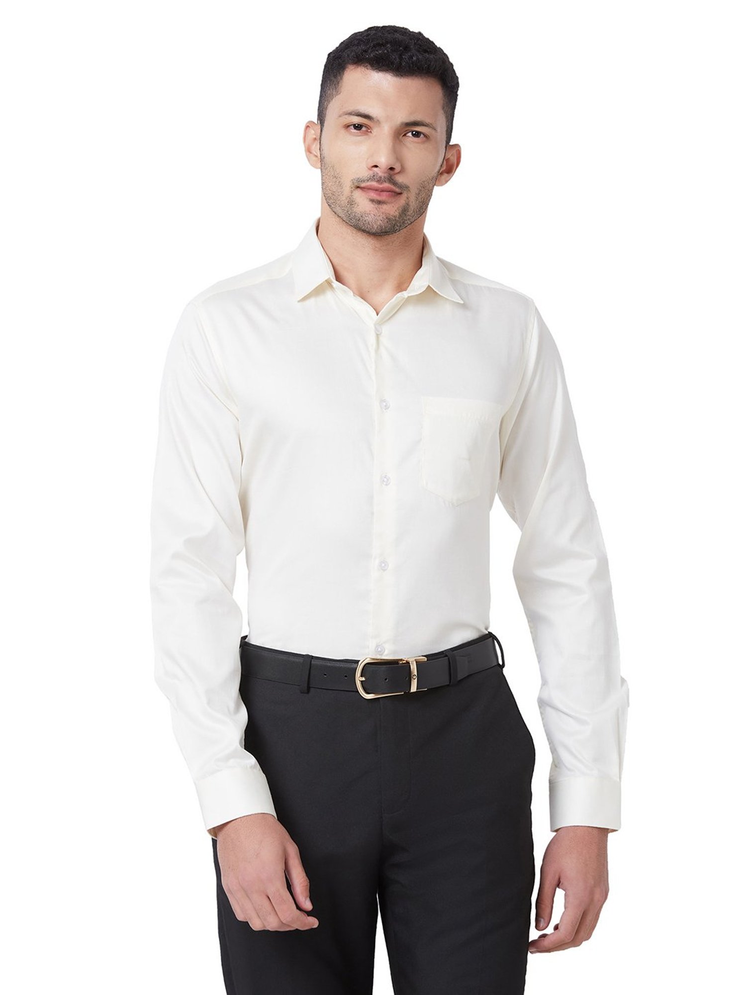 Kenneth Cole Light Yellow Slim Fit Cotton Shirt