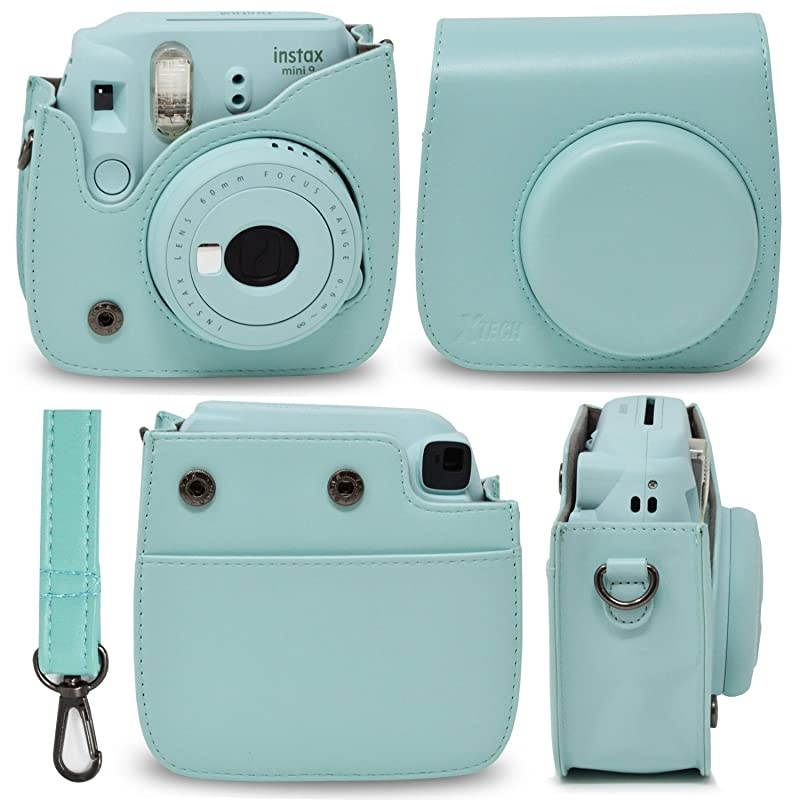 Instax Mini 9 Instant Film Camera Ice Blue + Instax Film 10 Shots + Pleather Case + 64 Pocket Album+ Photix SelfStanding Frames + Stickon Frames Exclusive Instax Design Bundle
