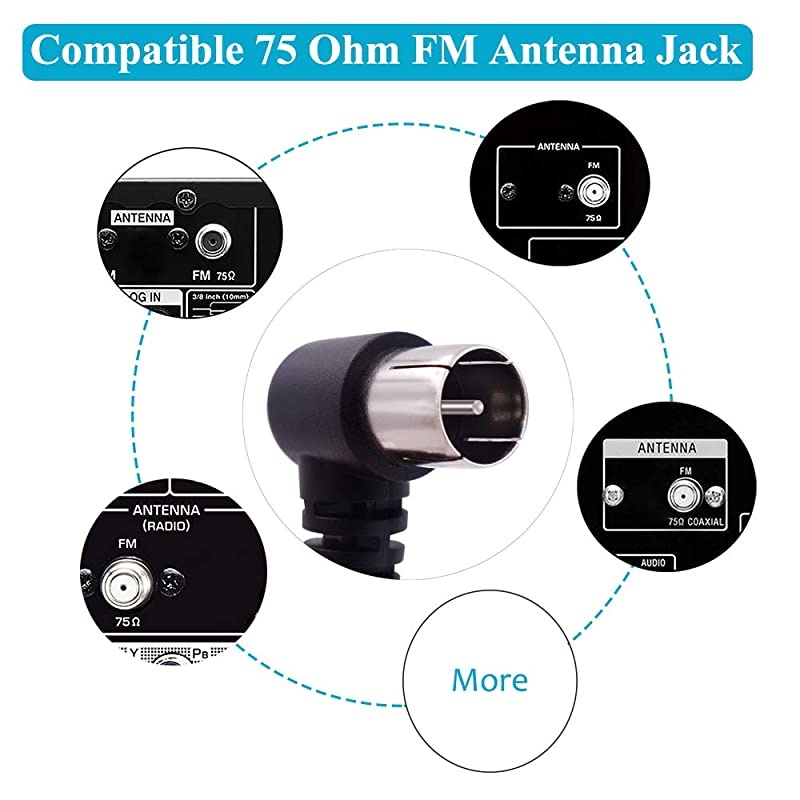 75 Ohm FM Antenna for Stereo Receiver Indoor FM Radio Antenna F Type Male Plug Connector Adapter Coax Coaxial Cable FM Antenna for AV Home Theater Amplifier