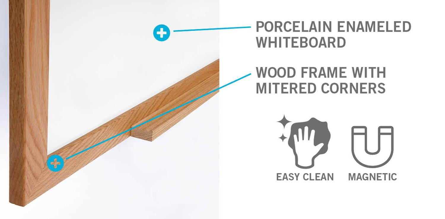 36.5" x 48.5" Wood Frame Porcelain Magnetic Whiteboard