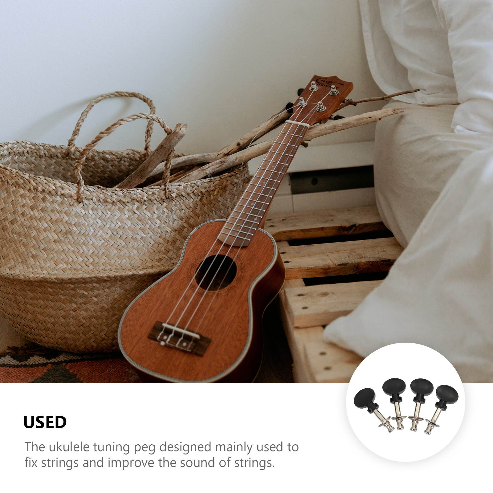 4pcs Useful Tuning Key Peg Ukulele Part Tuners String Tuning Pegs (Black)