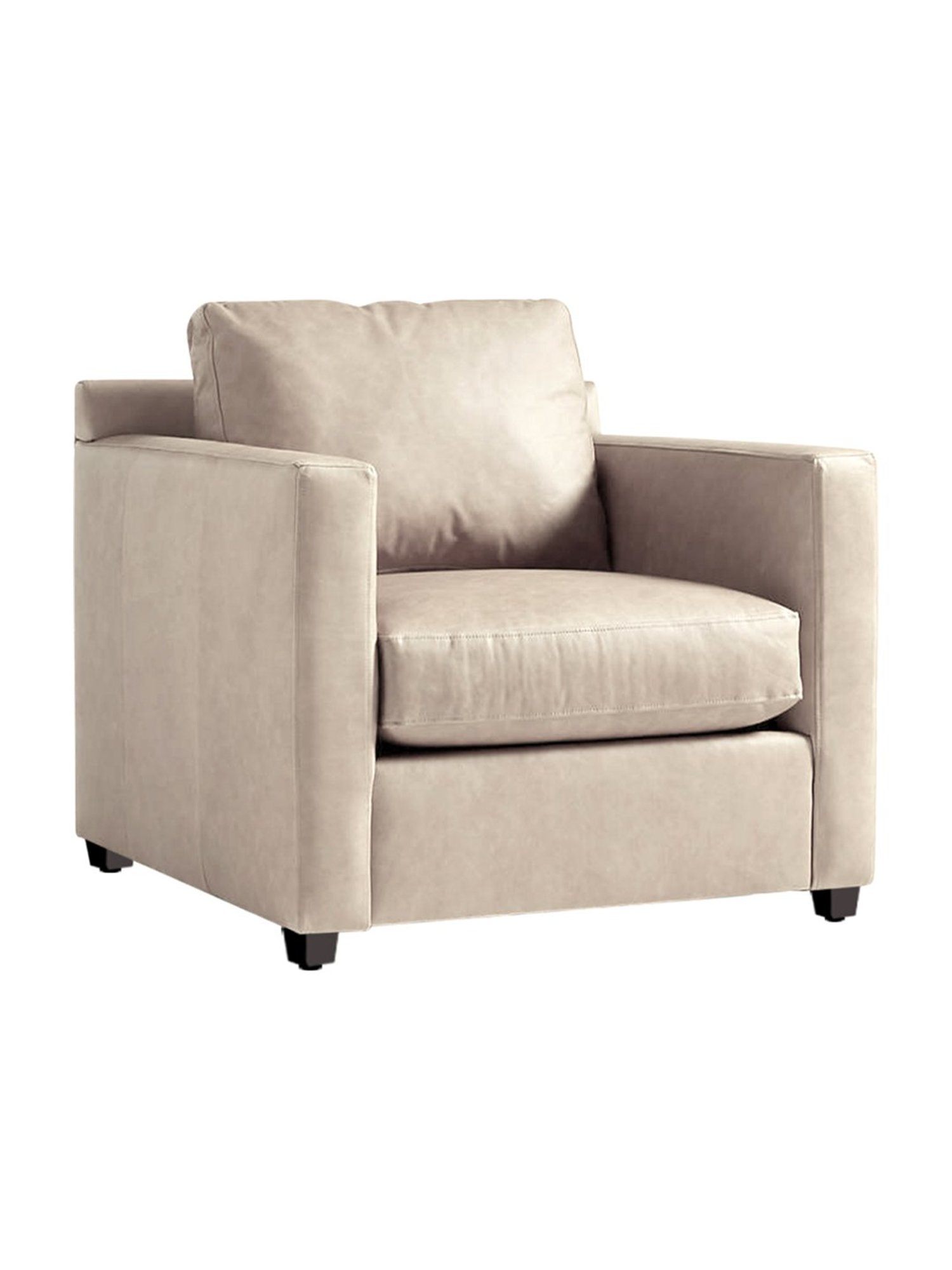 Trevi Olive Grey Leather & Neem Wood 1 Seater Sofa