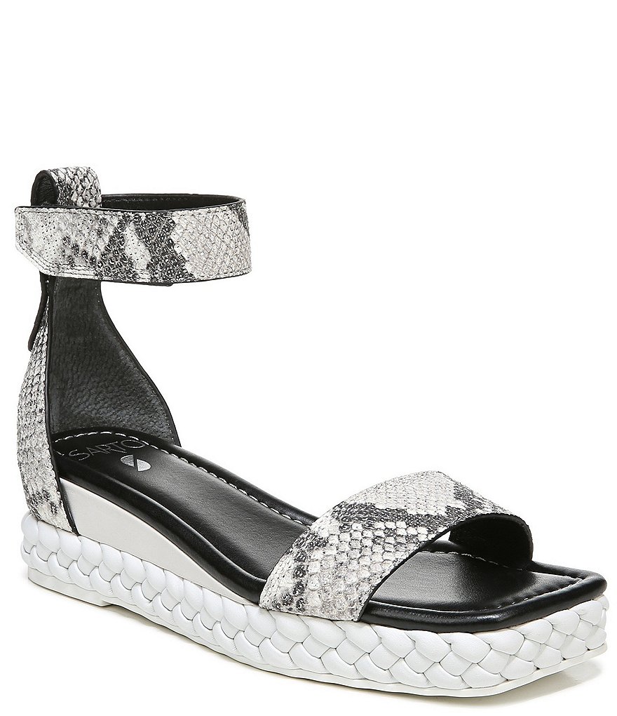 Sarto by Franco Sarto Tiana2 Square Toe Snake Print Leather Ankle Strap Platform Wedge Sandals