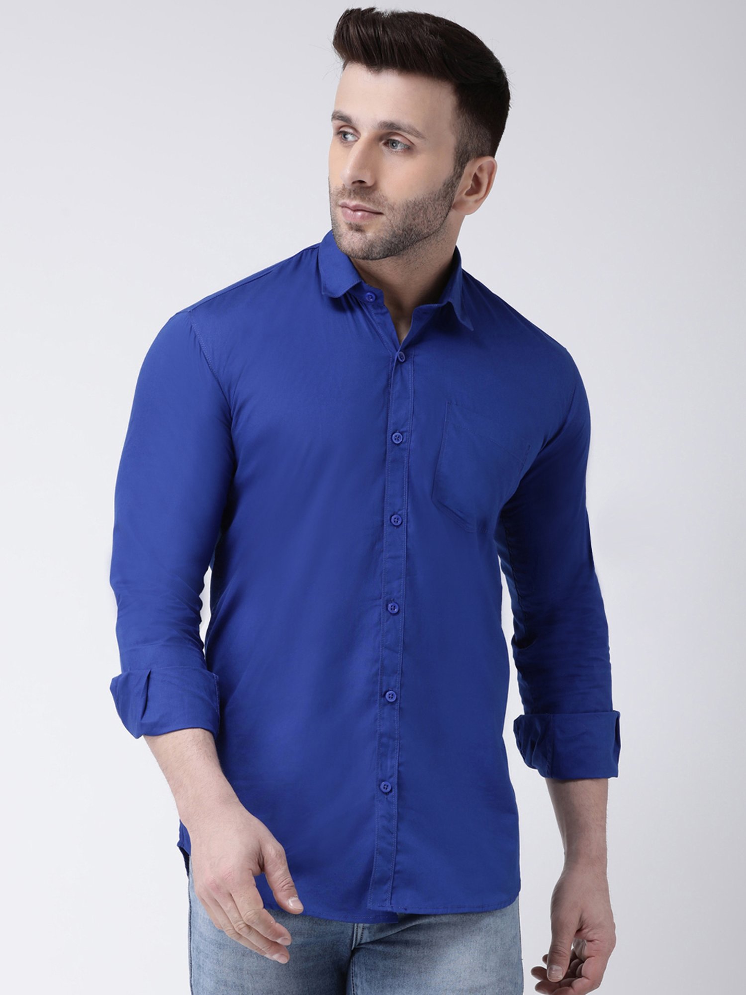 Hangup Plus Royal Blue Slim Fit Pure Cotton Shirt