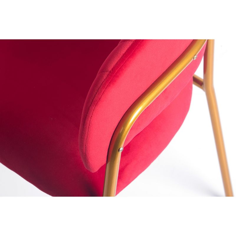 Bold Tones Modern Red Velvet Fabric Upholstered Accent Arm Chair with Gold Metal Legs