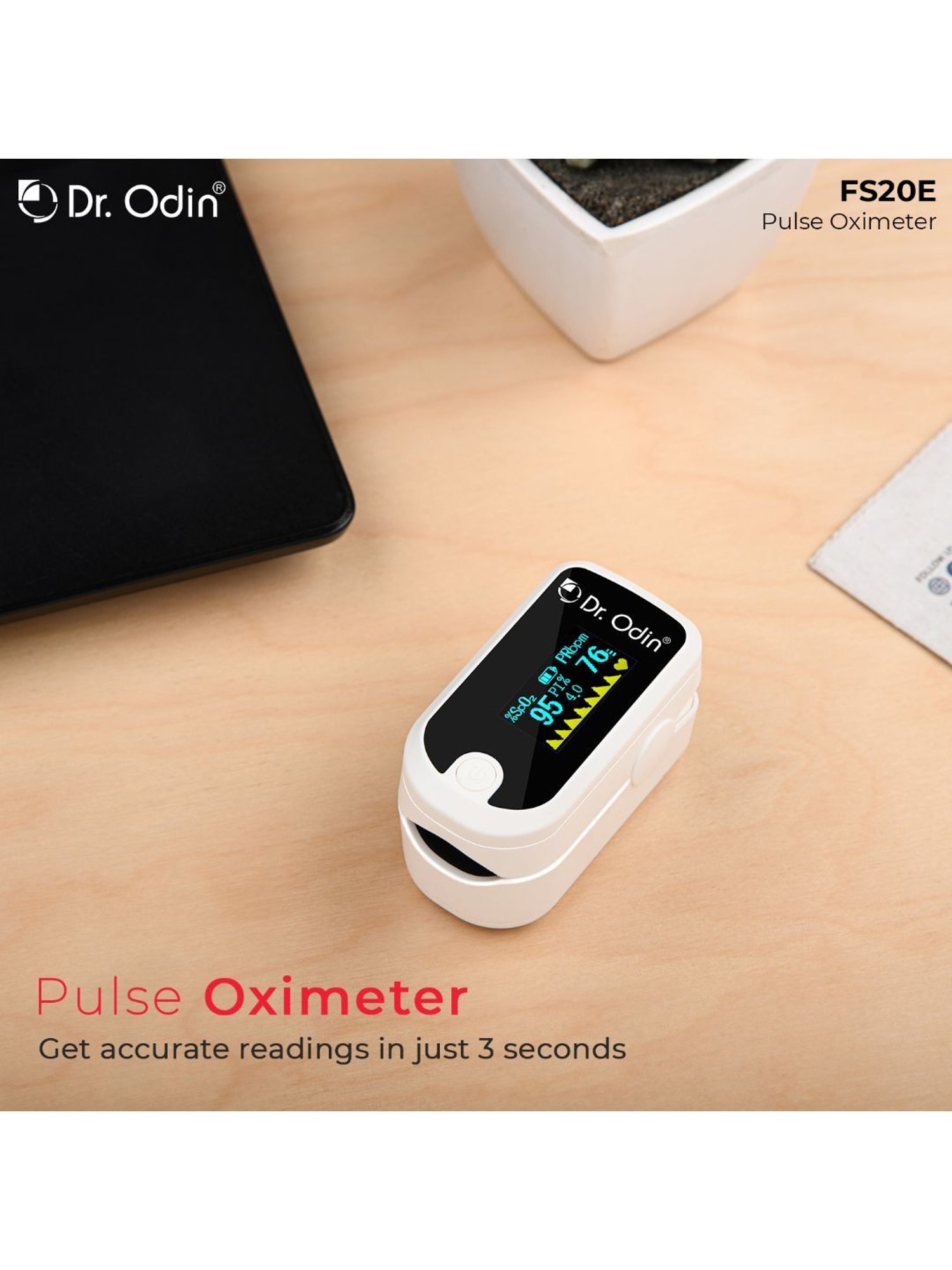 Dr. Odin PI FS20E Fingertip Pulse Oximeter Plus (White)