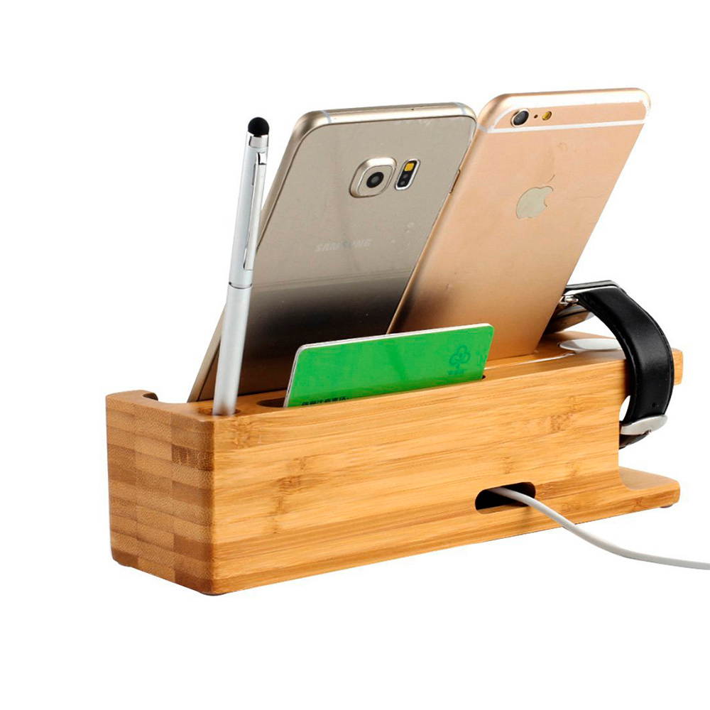 Apple Watch Stand,Mignova iWatch Bamboo Wood Charging Dock Cable Management Wood Charging Station for Apple Watch & iPhone & iPad & Smartphone & Tablet with Business Card Holder Pen Holder