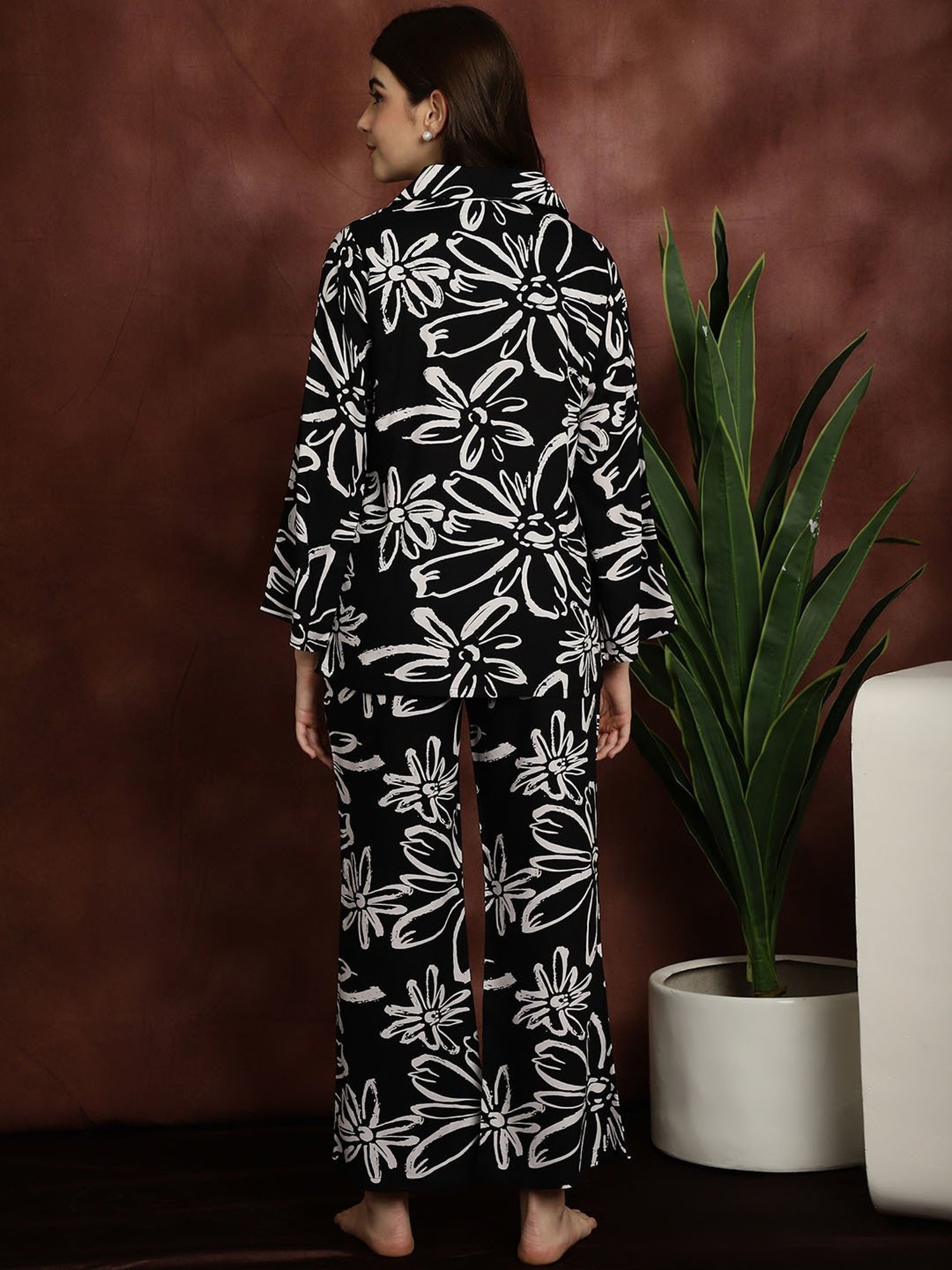 Boston Club Black Printed Top With Pyjamas