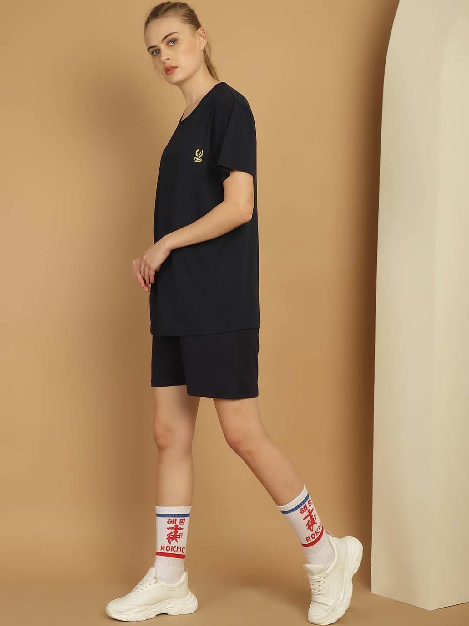 Vimal Jonney Black Cotton Sports T-Shirt Shorts Set