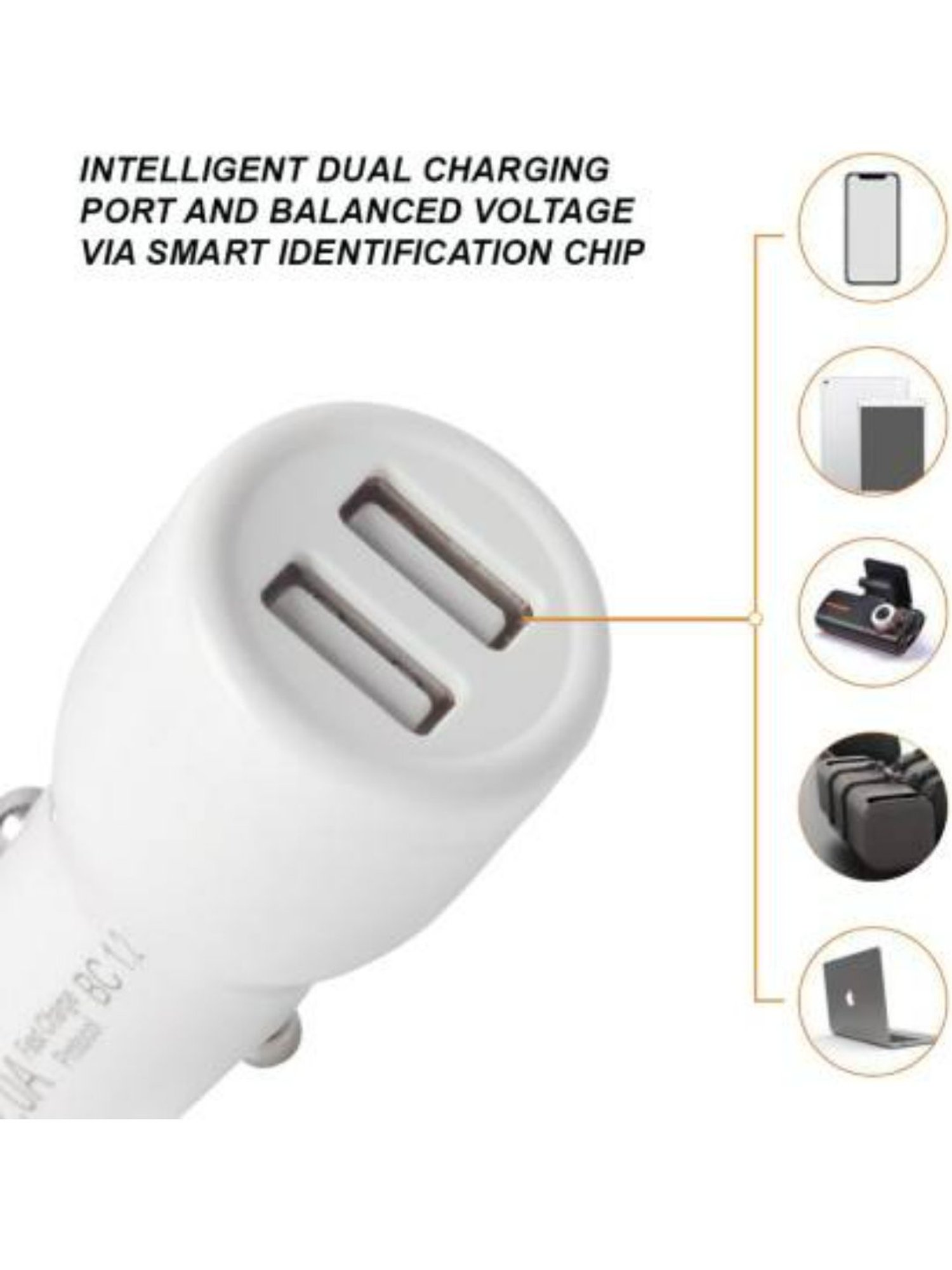 ERD 2.4 Amp Turbo Car Charger - (White)