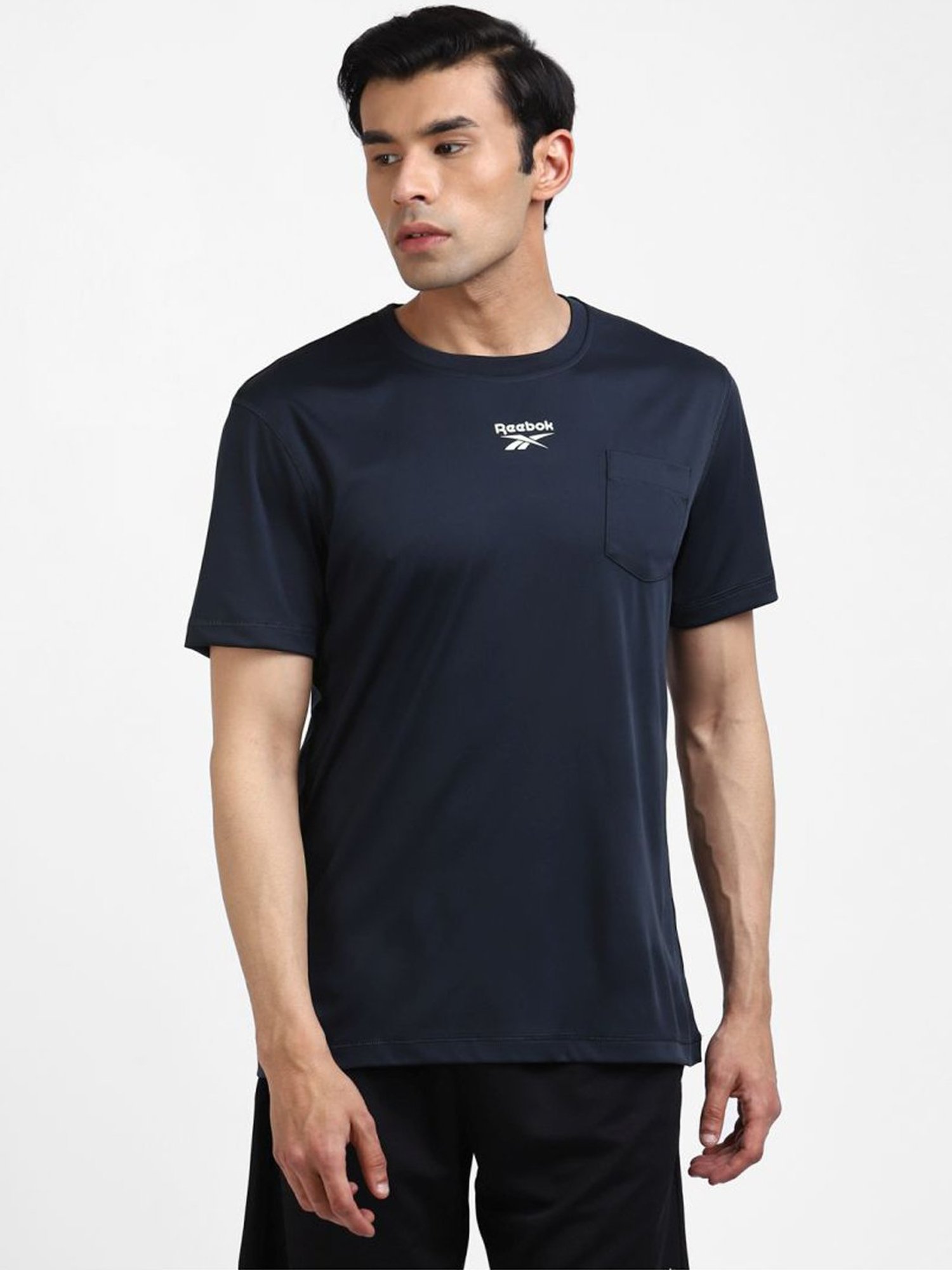 Reebok Navy Slim Fit Logo Printed T-Shirt