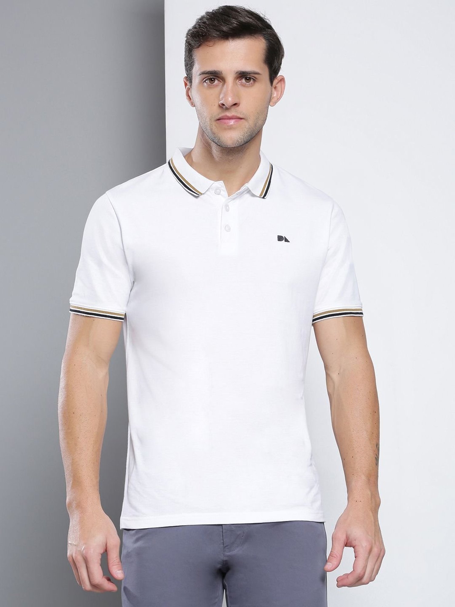 Dennis Lingo White Cotton Slim Fit Polo T-Shirt