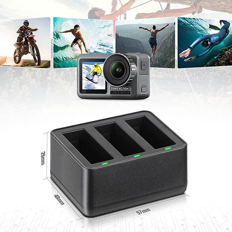 OSMO Action Battery for DJI OSMO Action 2 Pack 385V 1300 mAh + Intelligent 3Channel Rapid Charger for DJI OSMO Action Camera