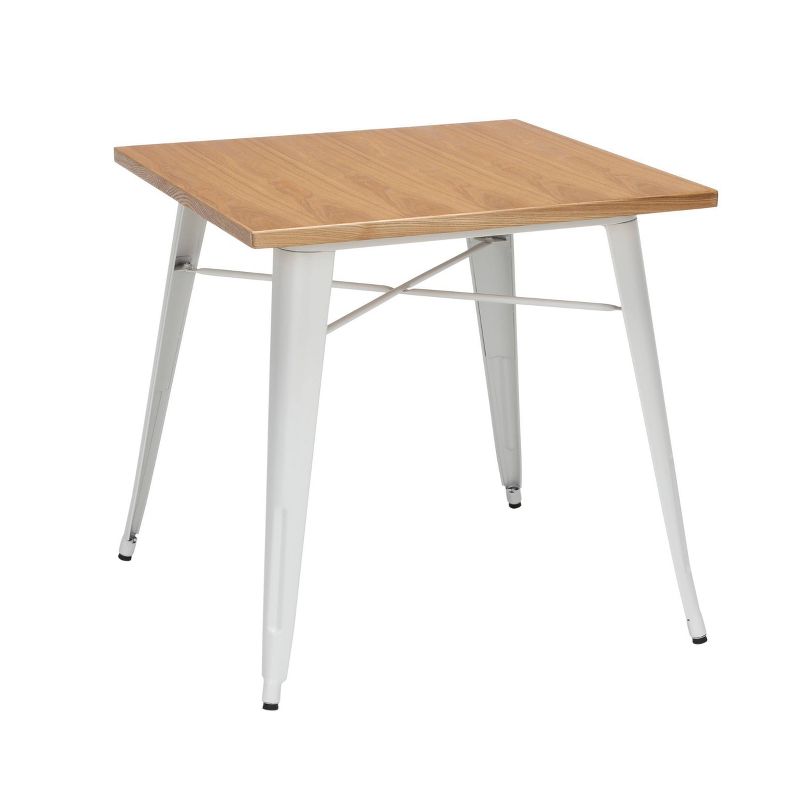 30" Modern Square Dining Table with Wooden Tabletop and Galvanized Steel Body White/Natural - OFM