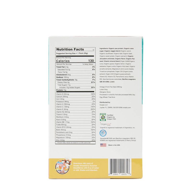 Sneakz Organic Meal2Grow Drink Mix - Strawberry - 10ct