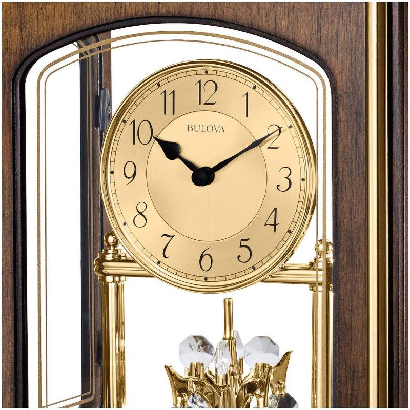 Bulova B1846 Wesport Strike & Chime Hardwood Clock w/ Pendulum and Triple Melody for Mantel Fireplace Desk Table Shelf Living Room Decor, Brown Cherry