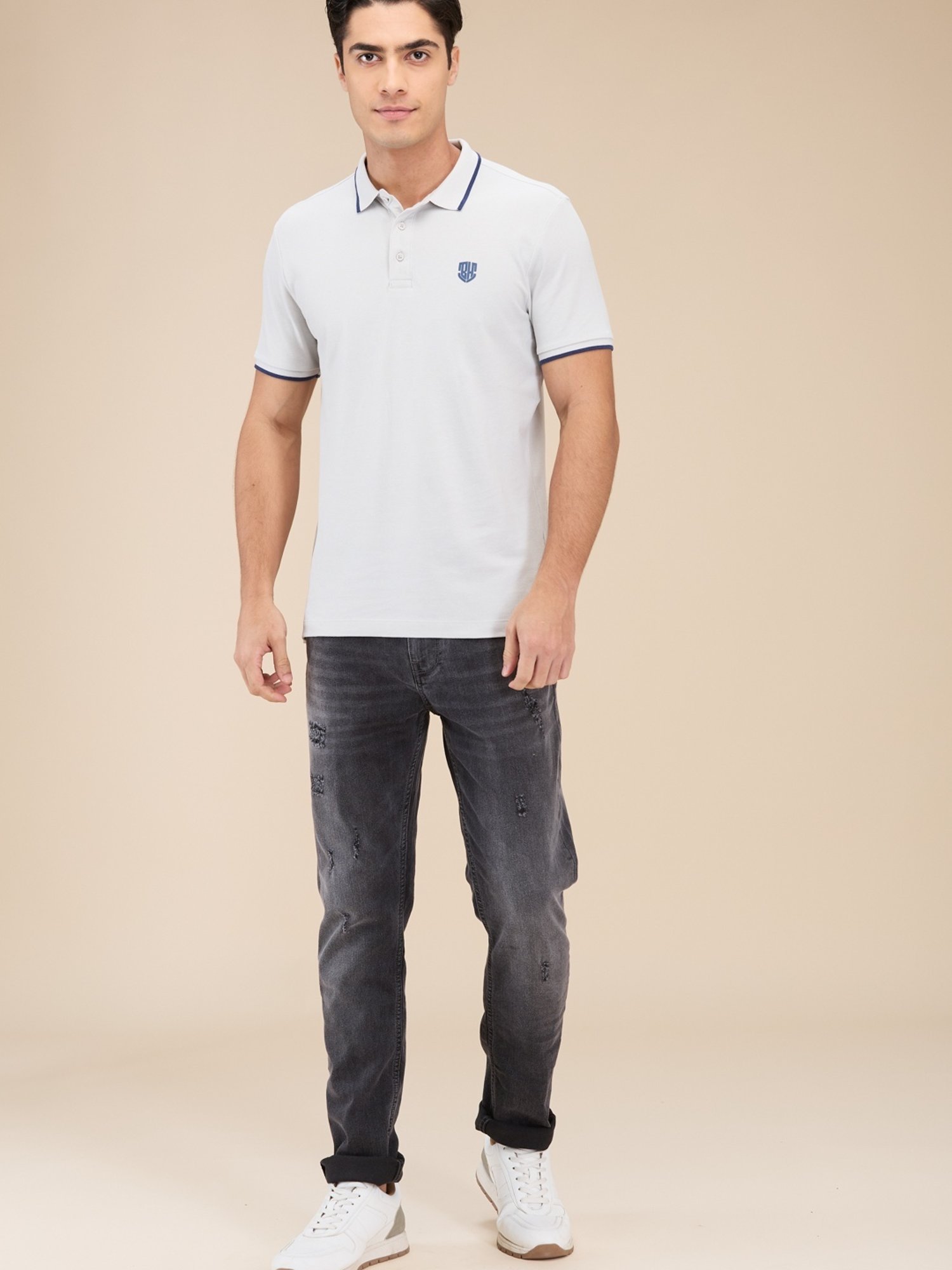 Being Human Grey Regular Fit Polo T-Shirt