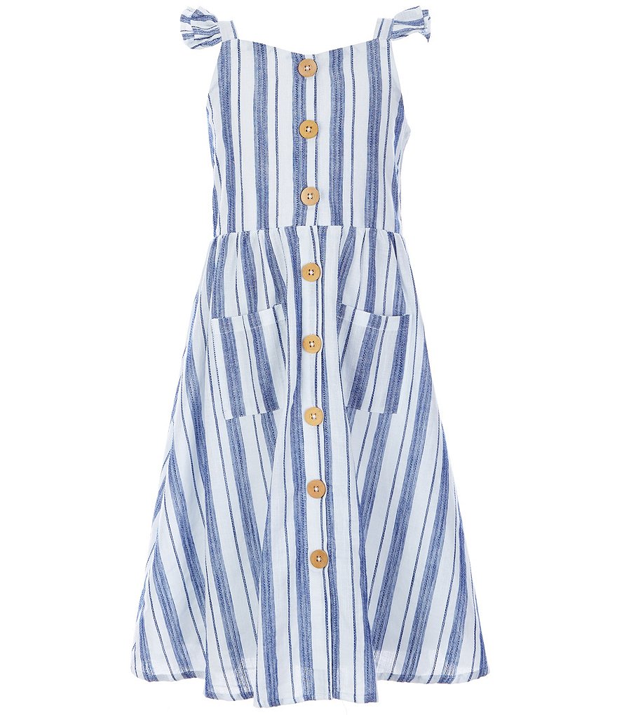 Rare Editions Little Girls 4-6X Flutter-Sleeve Yarn-Dyed-Striped Fit-And-Flare Dress