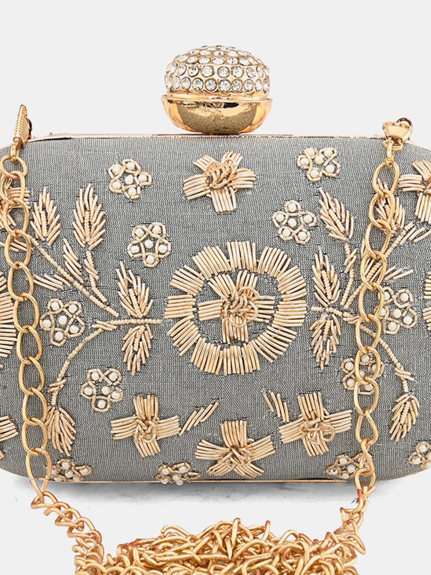 Gaurapakhi Grey Embroidered Clutch