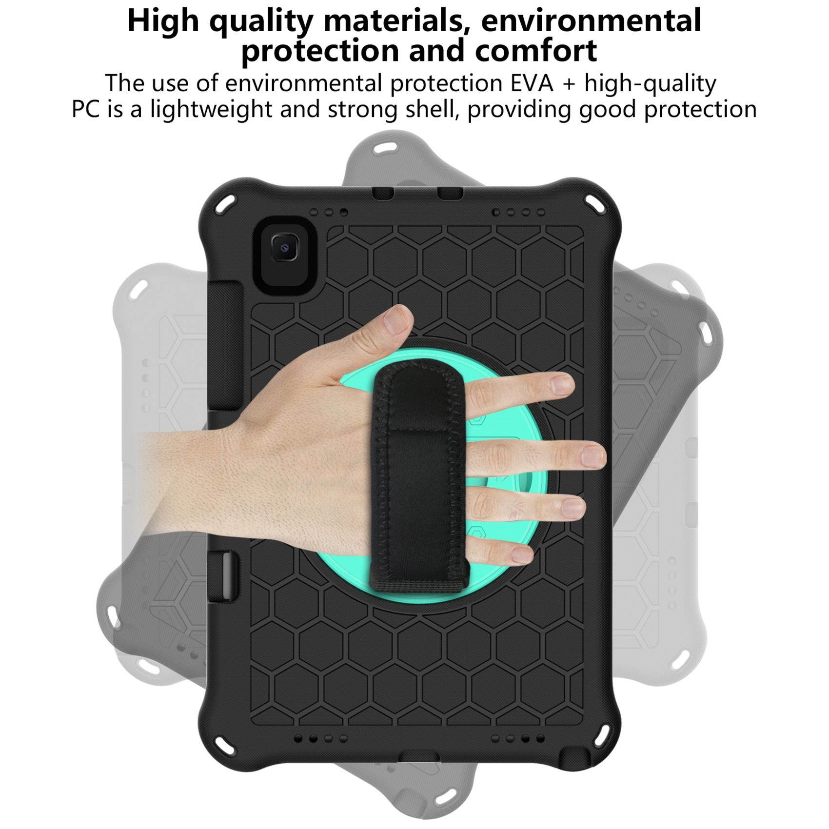 Tablet Case for Samsung Tab A7 10.4 2020 T500/T505/Tablet Anti-Drop Case with Strap and Tablet Stand(Black+Green)