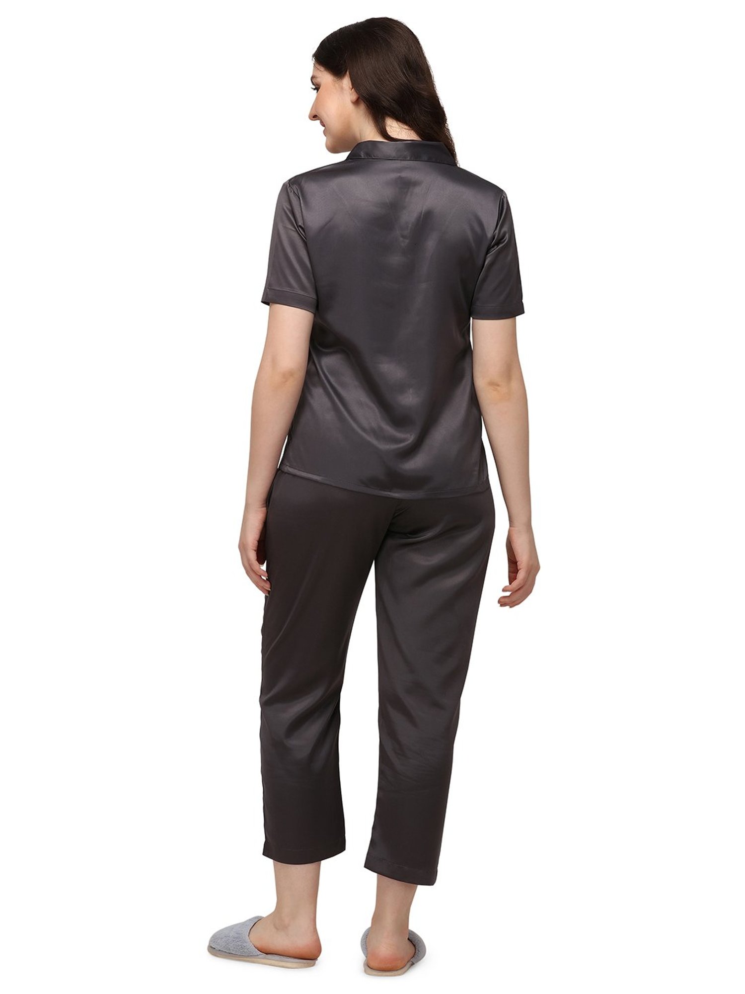 Smarty Pants Dark Grey Satin  Shirt With Pyjamas